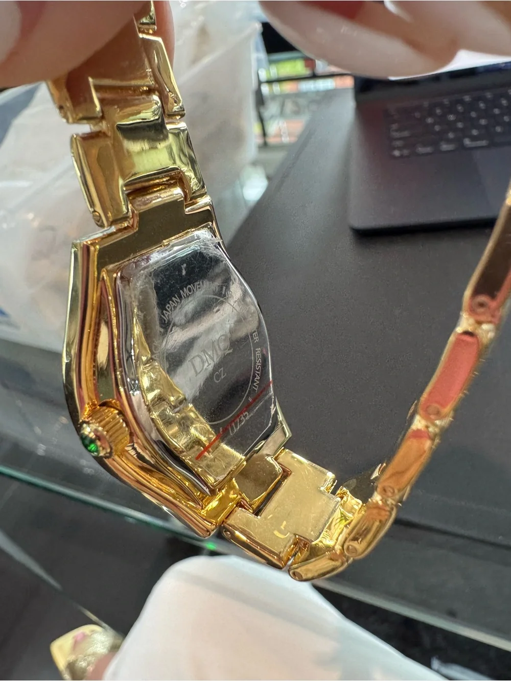 DMQ Vintage Ladies Gold-Tone Crystal Tonneau Watch